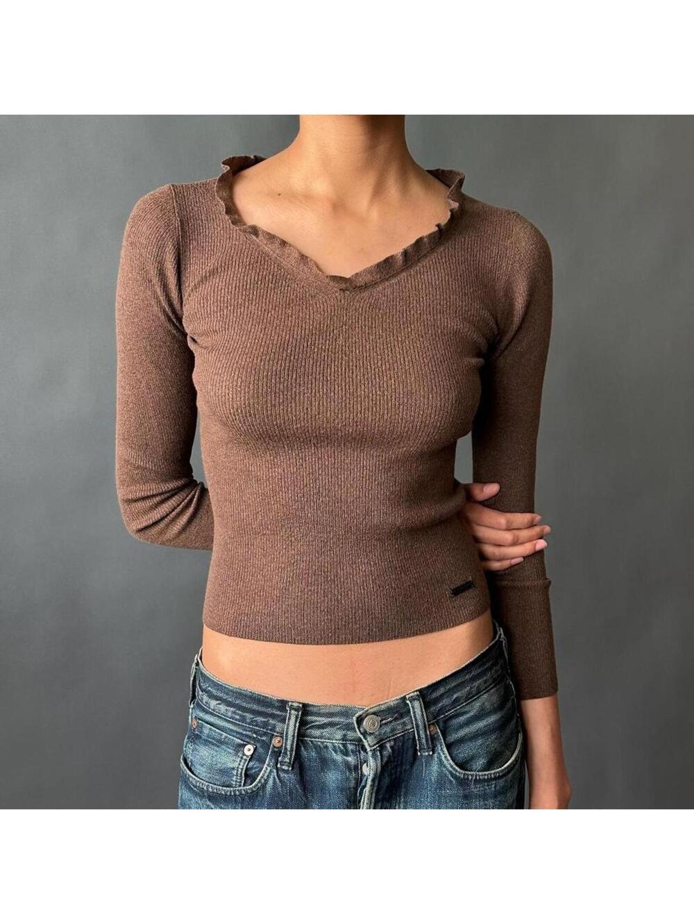 Burberry Black Label Ruffle Neck Knit Top